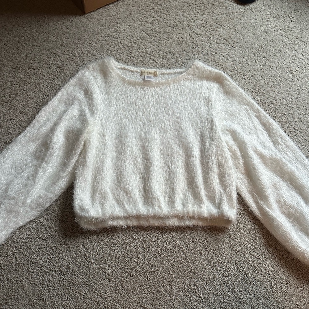 Altar'd State Cream Fuzzy Knit cropped sweater